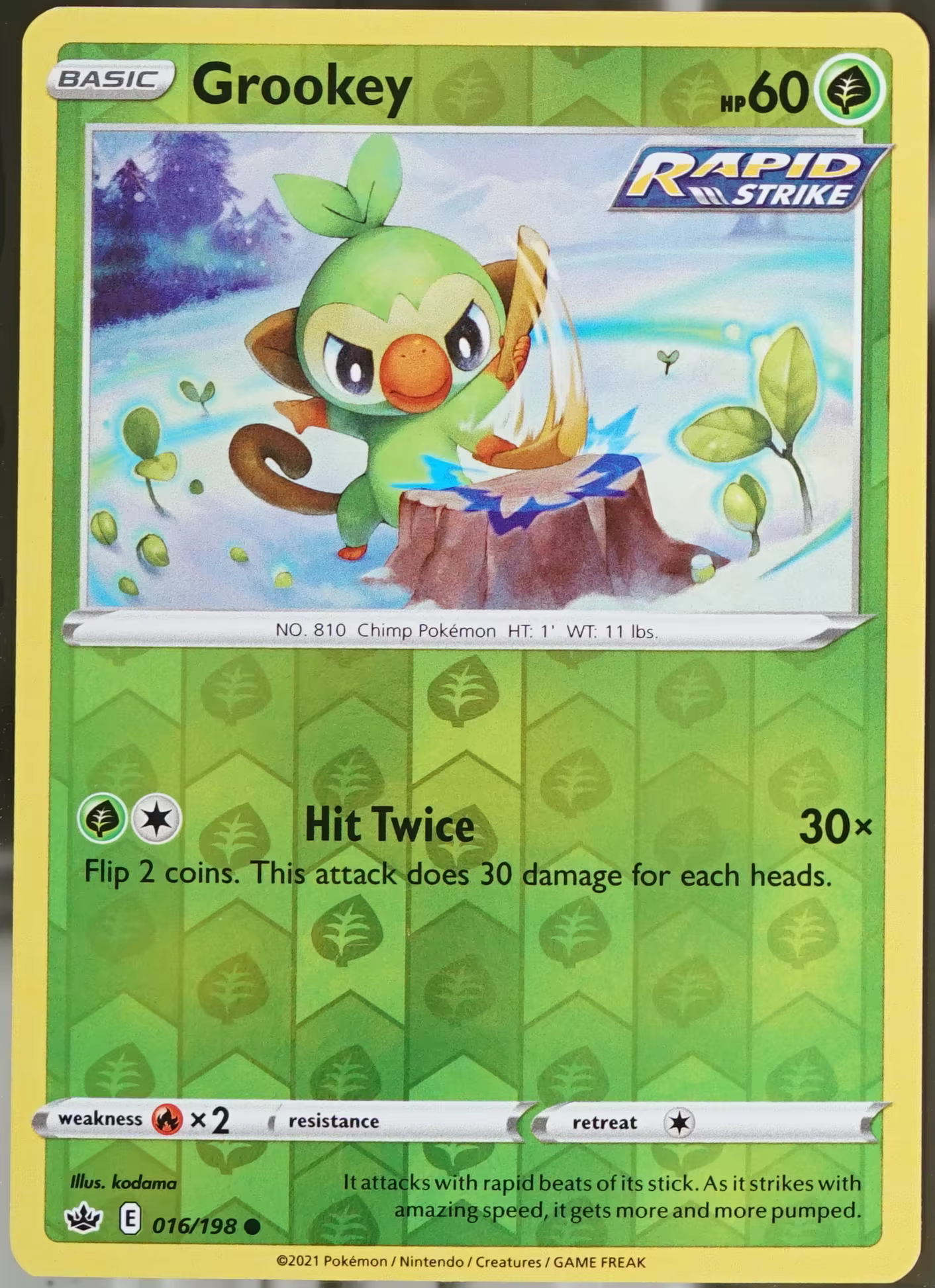Chilling Reign - Reverse Holofoil Pokemon Grookey #16 NM