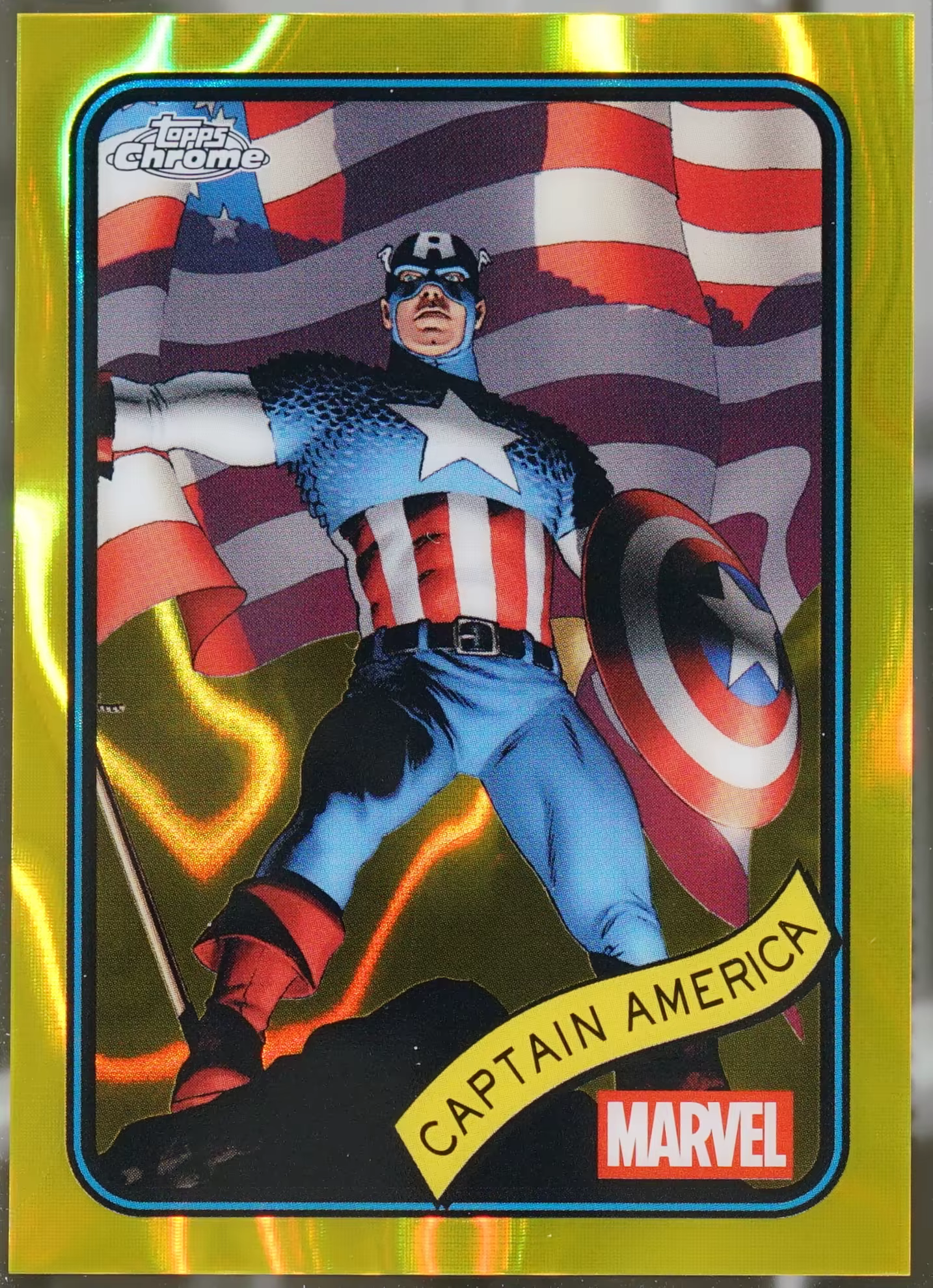2025 Topps Chrome Marvel – Yellow Lava Non-Sport Captain America #185 NM